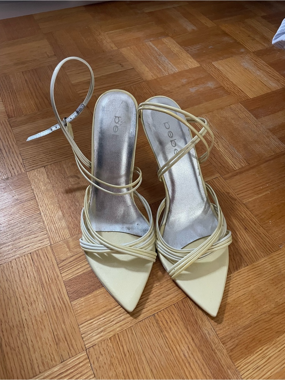 bebe Butter Yellow Strappy Pointed-Toe Heels